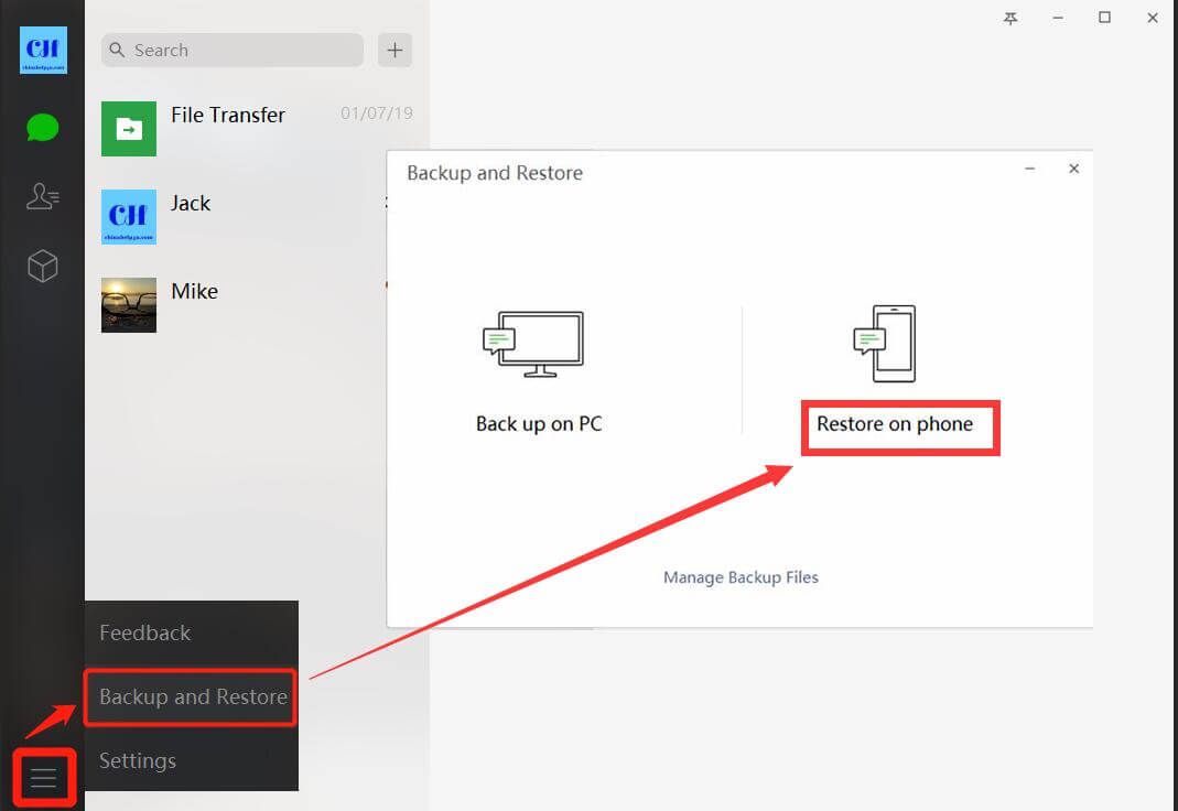 Restore WeChat history to phone
