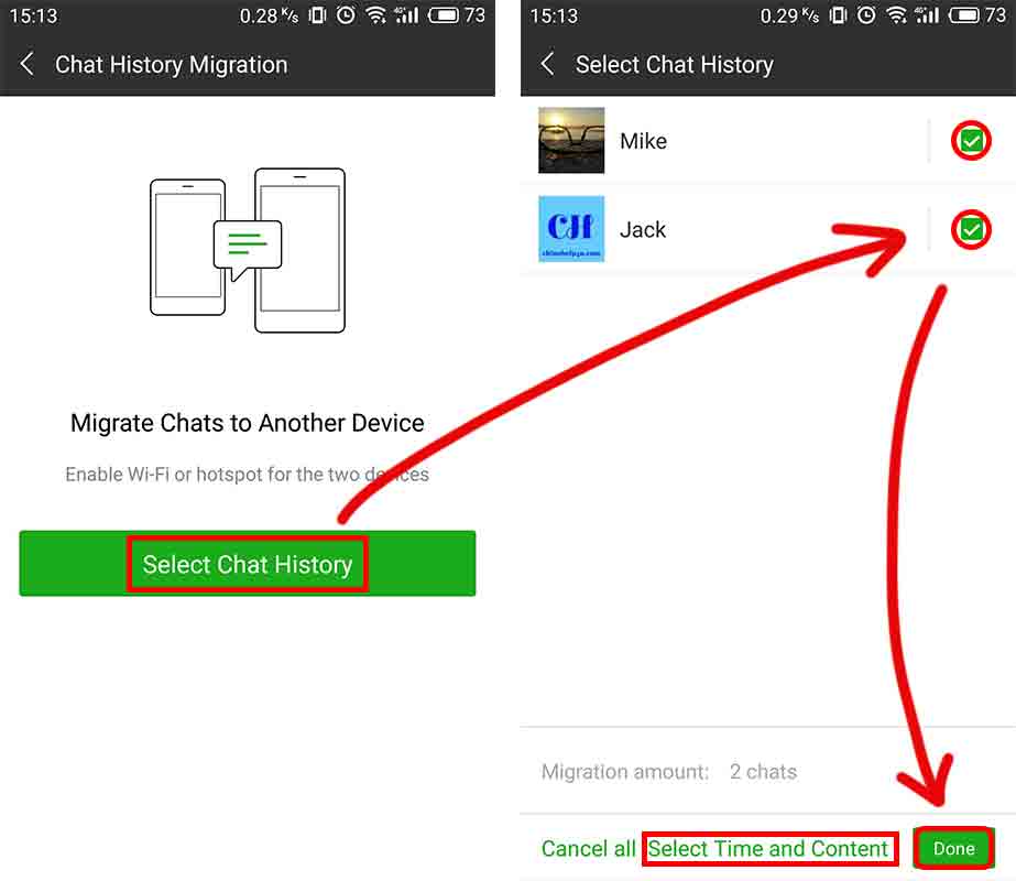 Select WeChat chats history