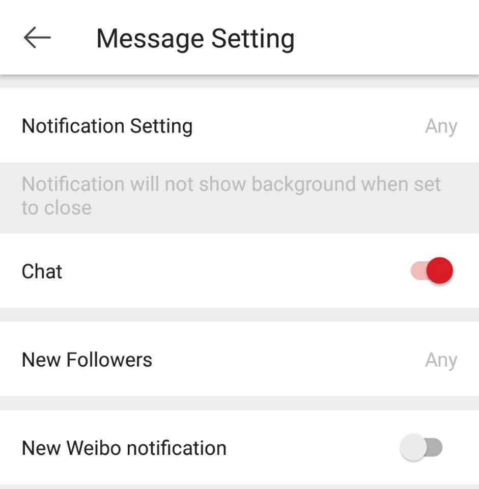Messages settings — Weibo